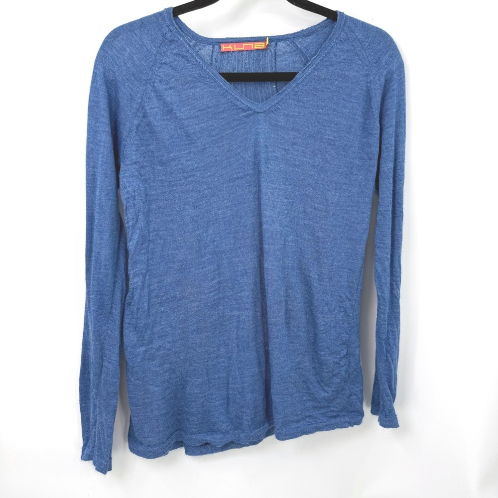 Kuna Baby Alpaca Silk Sweater Women M Blue Quiet Luxury Boho Cottagecore Coastal